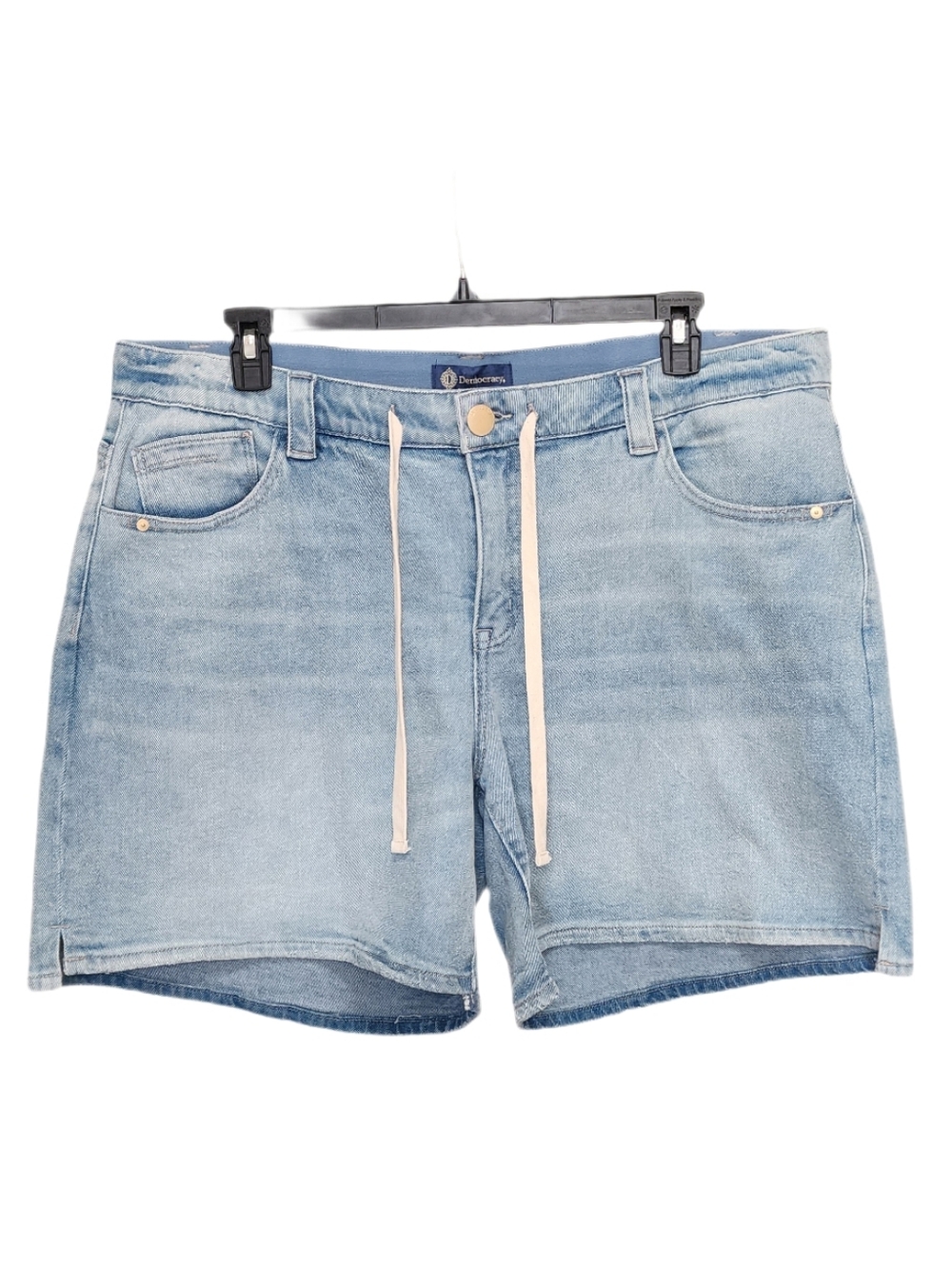 Democracy Ab leisure Skyrise Drawstring Relaxed 6.5" Denim Shorts Light Blue 18W